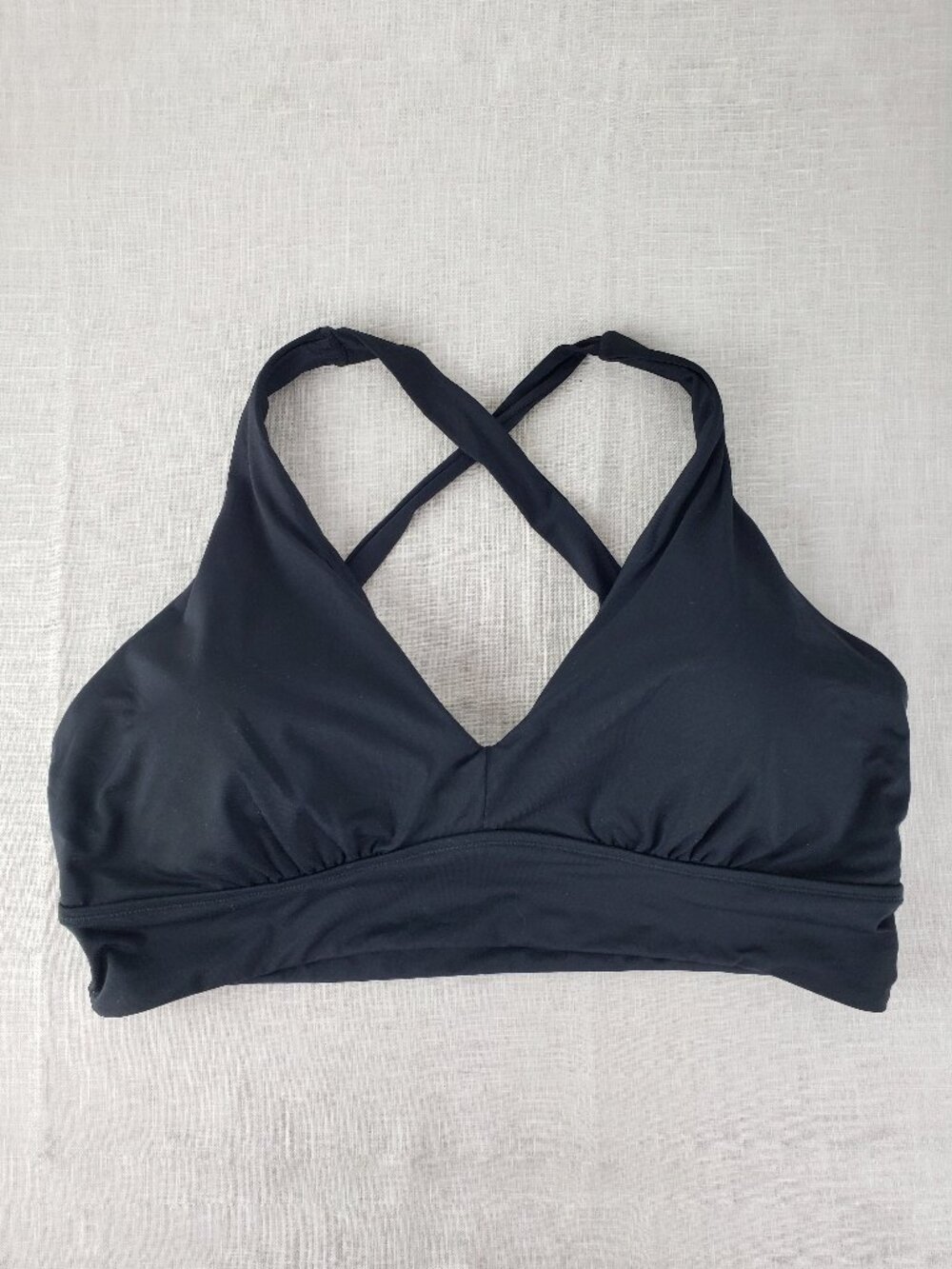 Athleta Plunge Bikini Top D-DD Black Cross Back Tie 530868 Womens XL Athleta Wom